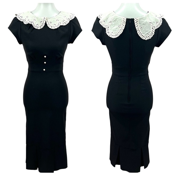 Stop Staring Dutchess Pearl Eyelet Lace Peter Pan Collar Retro Wiggle Dress - Picture 3 of 11